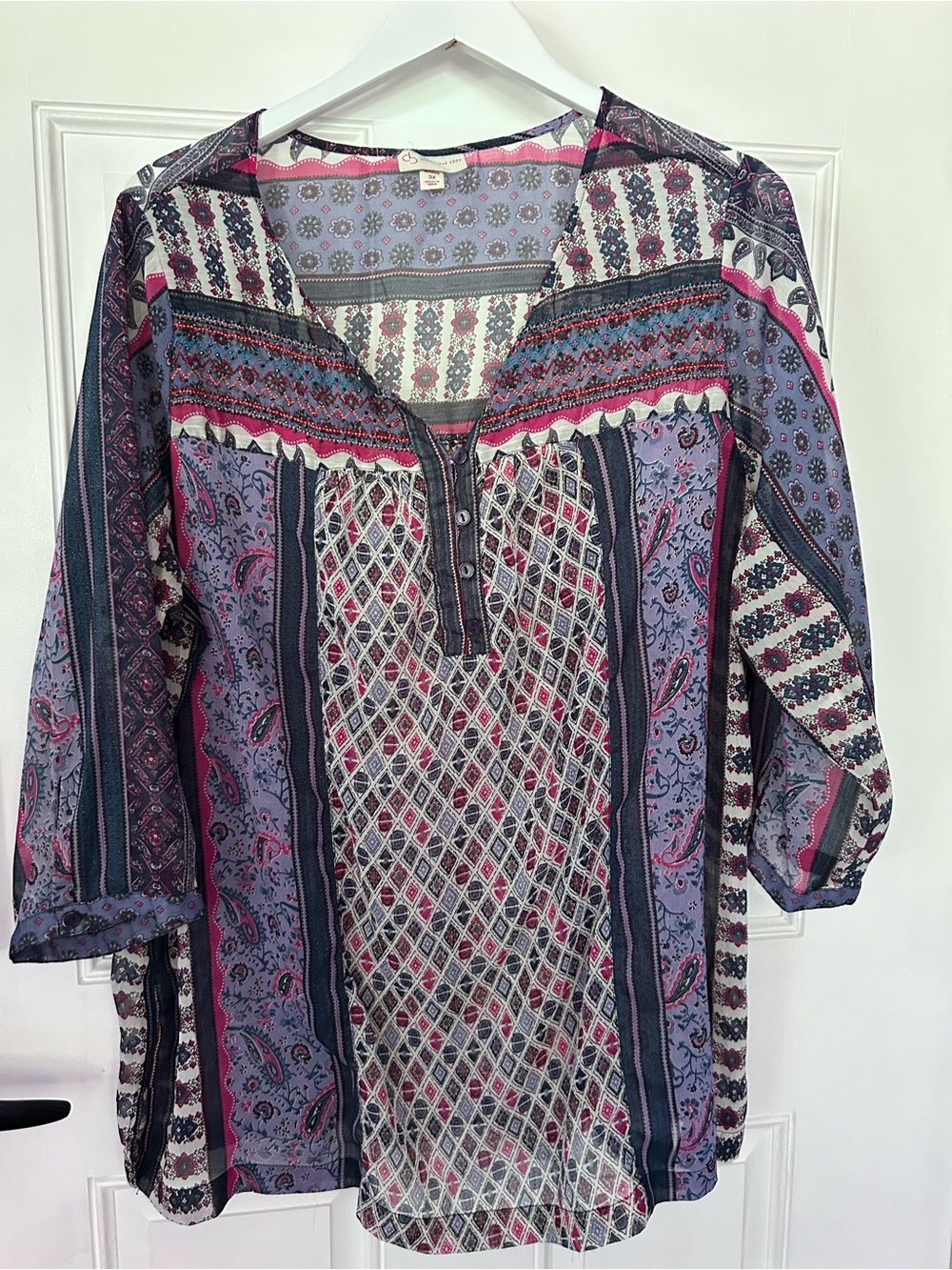Boho Mixed-Print Tunic in Lavender and Pink
